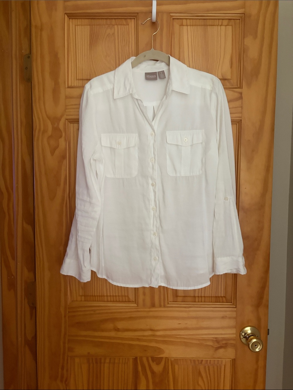 Chico's White Button-Front Shirt with Chest Pockets